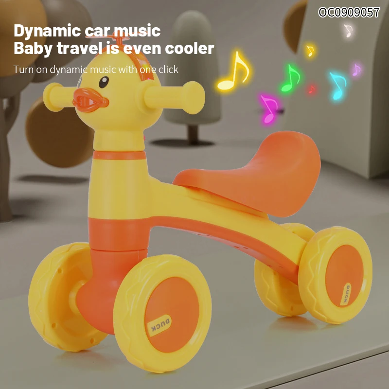 Cartoon duck 4 wheels baby balance bike ride on car for baby kids with light music