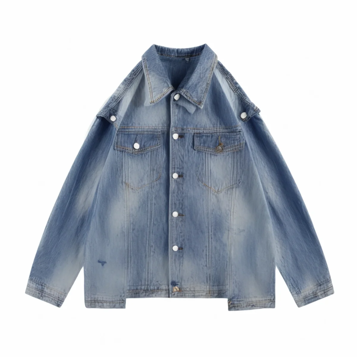 Custom Fashionable Loose Jeans Jacket Streetwear Casual Detachable Sleeves 2 in 1 Vest Denim Jacket for Men supplier