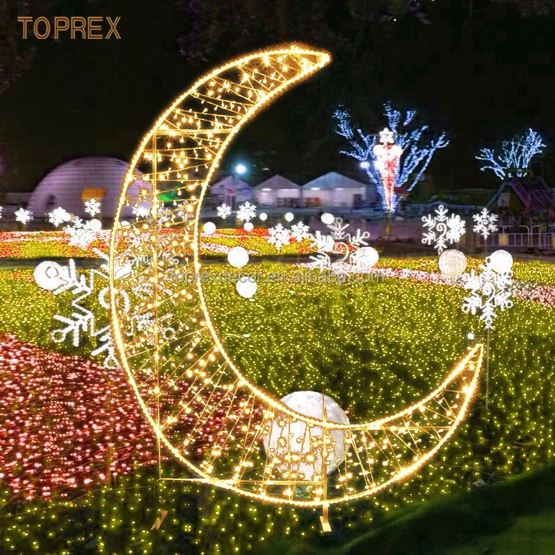 2-meter Large Ramadan Crescent Led Light Mubarak Gold Eid Moon Tree ...