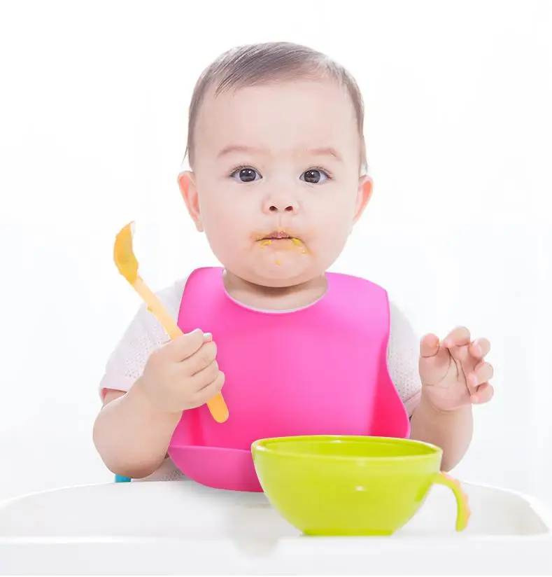 Custom High Quality Food Grade Soft Waterproof Silicone Baby Bib With Food Catcher