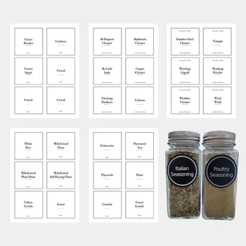 custom white black reusable waterproof kitchen labels pantry spice jars label for seasoning glass bottle