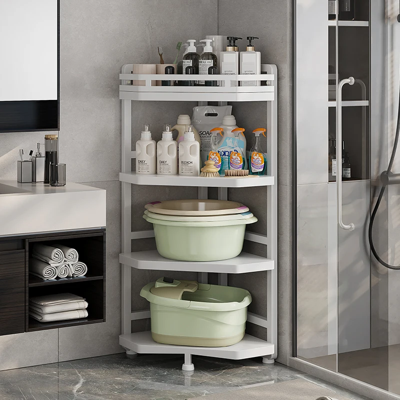 3 layer bathroom triangle movable storage rack Basin bucket shower corner shelf floor standing toiletries toothbrush cup holder