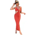 Women New Arrivals Summer Sexy Elegant Hollow Out Patchwork Long Halter Bodycon Women Party Dress