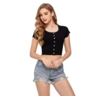 Girls' Top Oem Designs Slim Fitted Sexy Casual Girls' Crop Top T-Shirt With Small Button