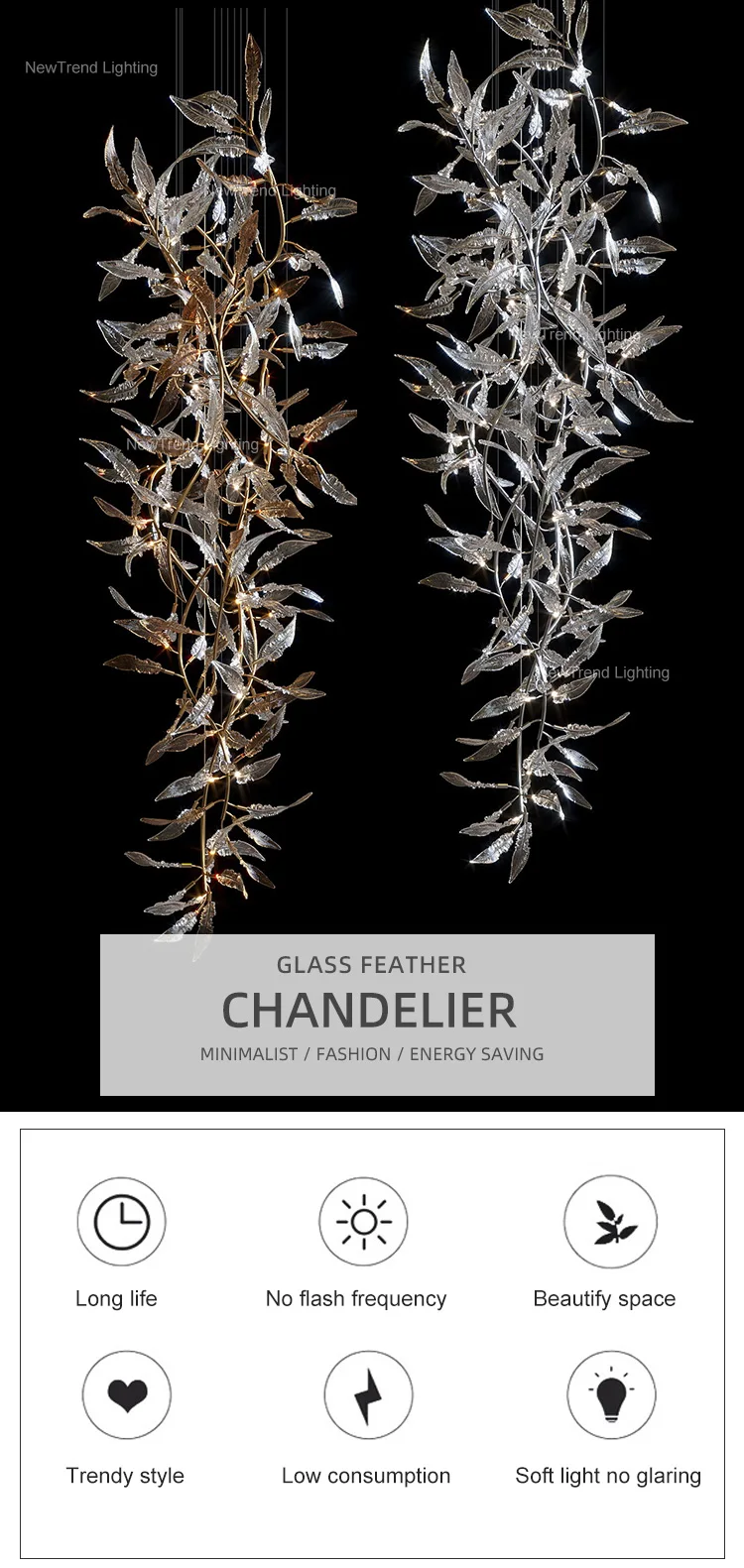 CPL-337 Modern Style Indoor Decoration Lamp Glass Leaf Led Chandelier Pendant Light supplier
