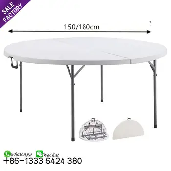 Commercial Rental Outdoor Banquet Wedding White Bbq Theme Party Camping Picnic Hdpe Plastic Round Folding Dining Table