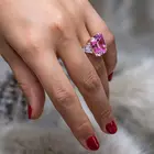 Diamond Excellent Emerald Cutting Gorgeous Rectangular Pink CZ Diamond Women White Diamond Wedding Ring
