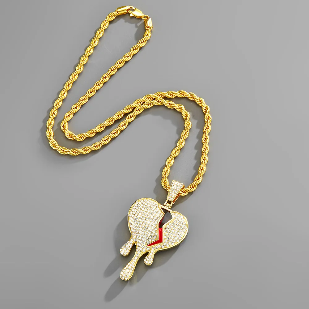 Sisslia 2023 Hip Hop Iced Out Bling Broke Necklaces Fashion Charm Heart