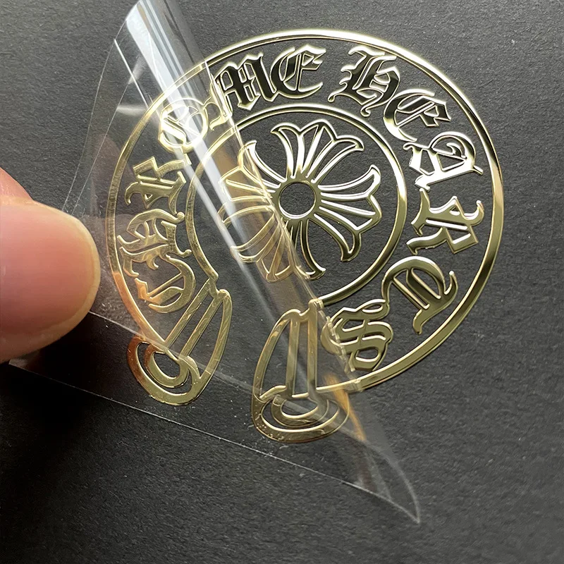 Custom 3D Metal Nickel Transparent Decal LOGO UV Transfer Metallic Printing Packaging Label Bronzing Hot Silver/Gold Sticker