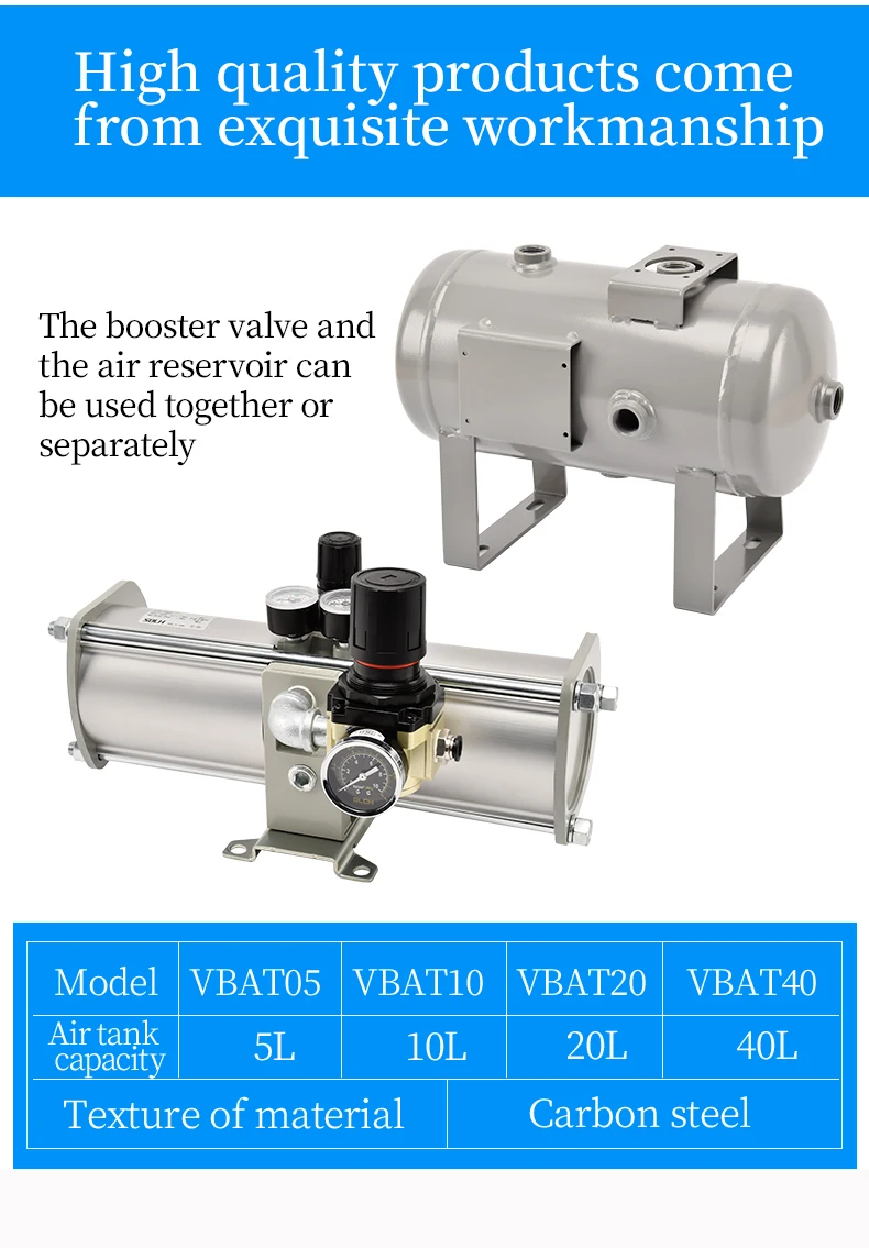 VBAT040A Regulador de pressão de ar Compressor Válvula de reforço pneumática Bomba de reforço de pressão de ar completa com fabricação de tanque de 40L