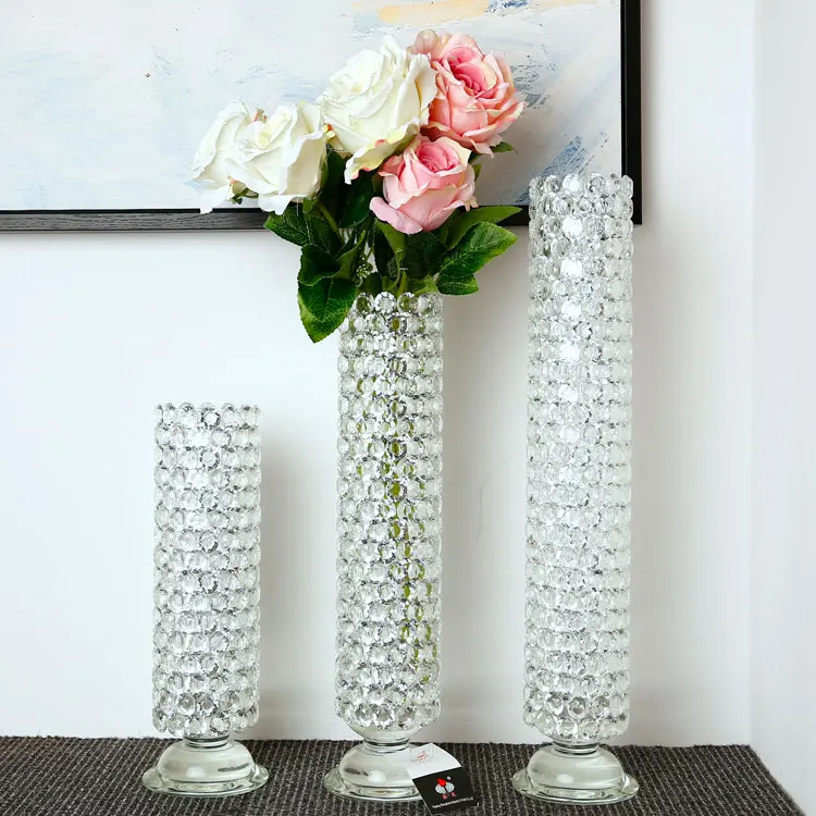 Glass Vase Tall Domed Crystal Decoration Flower Clear Home Decor 
