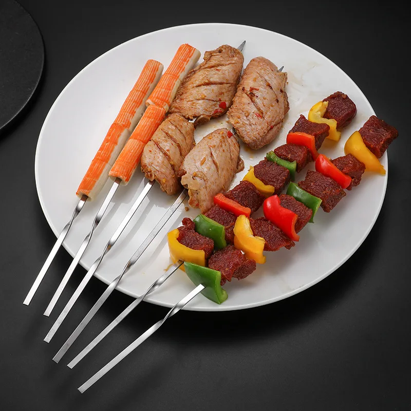 Kebabs & Fruit Veg 6 PC x 30cm BARBECUE SKEWERS Stainless Steel Flat For Meat 