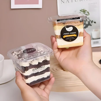 Plastic PET Single Wall Transparent Disposable Mousse Cake Packaging Cup with Lids UV Printing