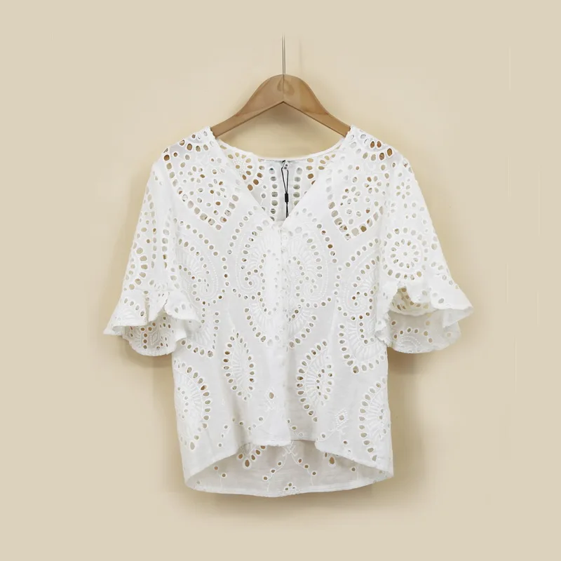 White Lace Blouses Tops 