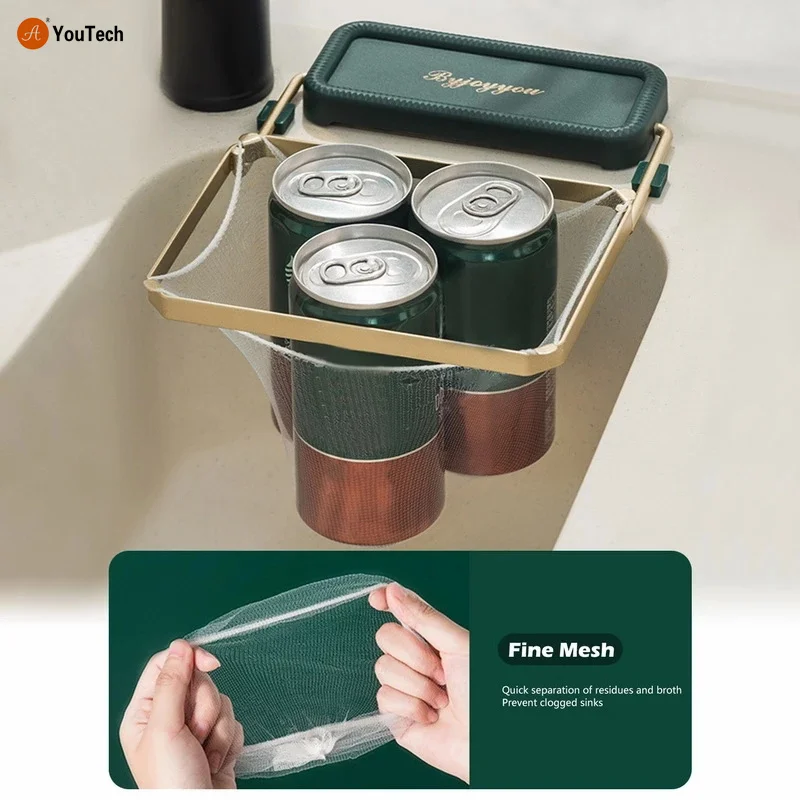 Sink Filter Rack Kitchen Foldable Sink Strainer Mesh Bag Stand Waste Garbage Net Shelf Anti-Clogging Disposable Garbage Mesh Bag