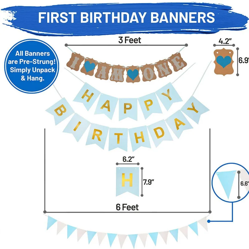 Custom Blue Children Happy Birthday Foil Blue Balloons Set 1st birthday party decoration for one year baby boy