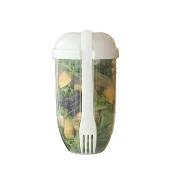 1000ml Fresh Vegetable Takeaway Container Set Clear Plastic salad Fruit Cups with Fork and Dressing Holder