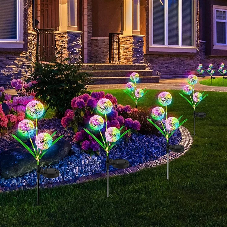 Landscape Walkway Lawn Lamp Petals Multi Color Stake Decoration IP65 Color Changing Pathway dandelion led solar garden light