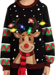 Stoke wholesale-ugly merry christmas pullover sweater led custom for kids knitted family couple led light christmas sweater