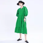 Dress 1403's Summer 2021 French Retro Dress Loose Long Puff Sleeve Big Swing Halter Lace-up Dress