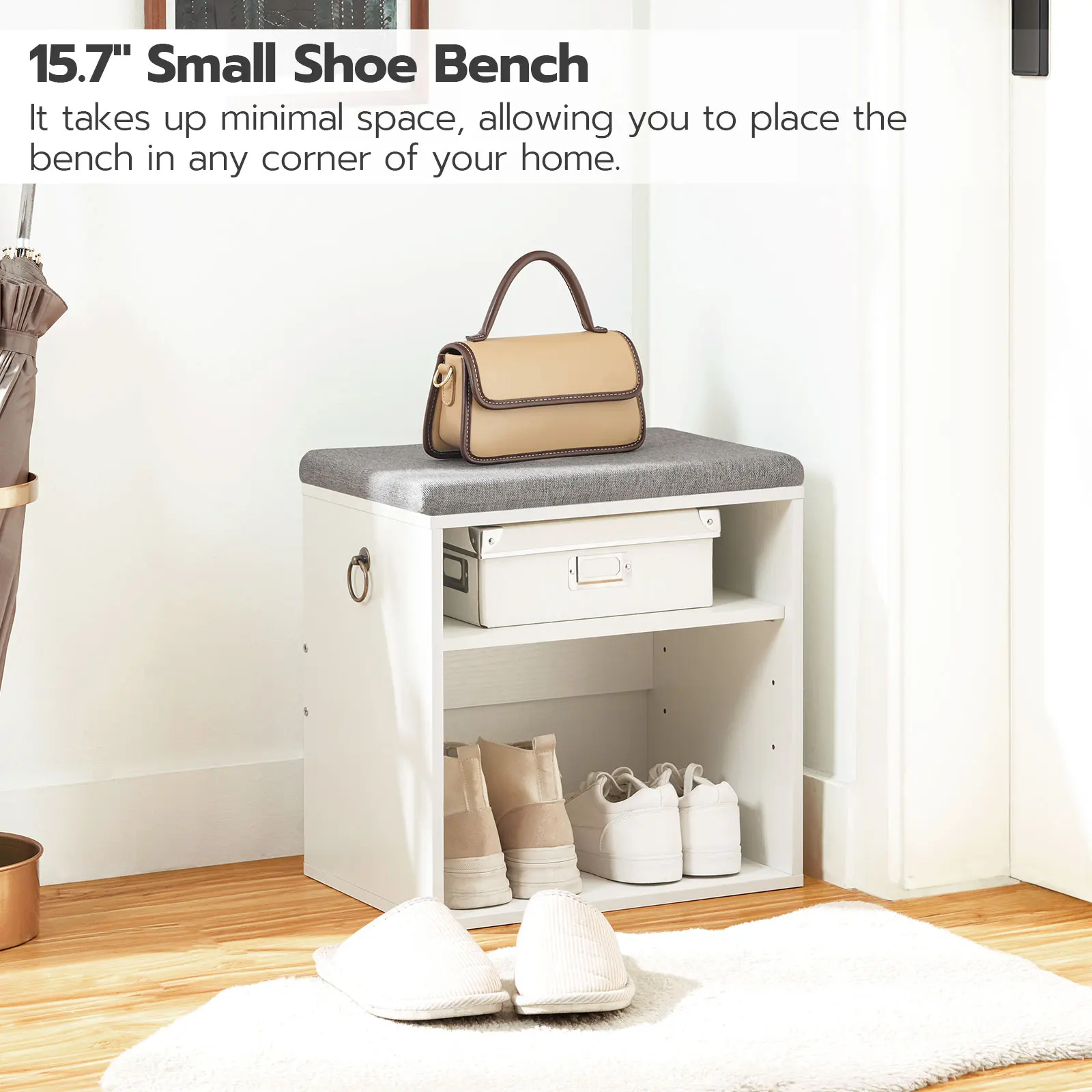 White Grey Wooden Hallway Entryway Small Space Shoes Storage Bench,Shoe Cabinet With Cushion Seat,Shoe Bench With Shoe Storage