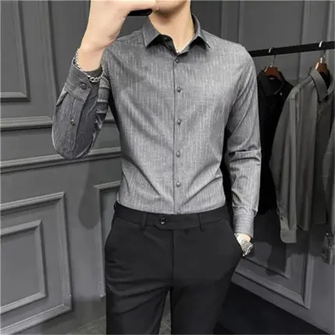 2024 Factory wholesale new summer business men's long-sleeved shirt Korean version of office shirt