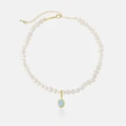 Pearl Retro Niche Design Sense Senior Natural Baroque Freshwater Pearl Opal Pendant Necklace Female
