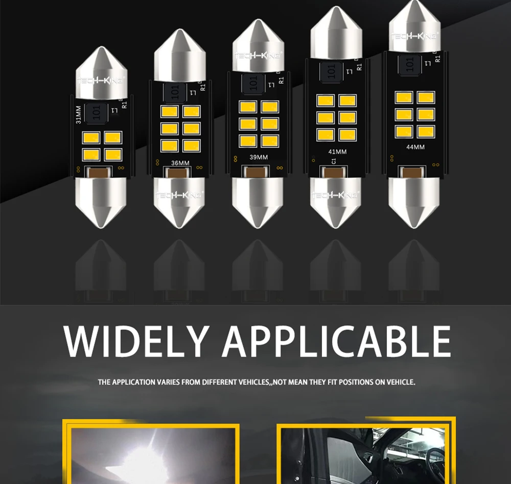 Car Super Bright 31mm 36mm 39mm 41mm 44mm LED Double Pointed Lamp C5W C10W CANBUS 6 SMD LED Reading Light License Plate Light