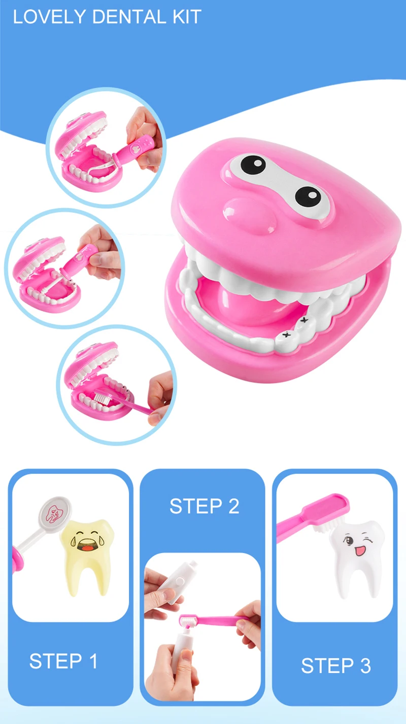 Pink Hospital Medical Play Set Boys Girls Dentists Play Toy Pretend Nurse Play Games Medical Tools Set with Medical Tools Bag