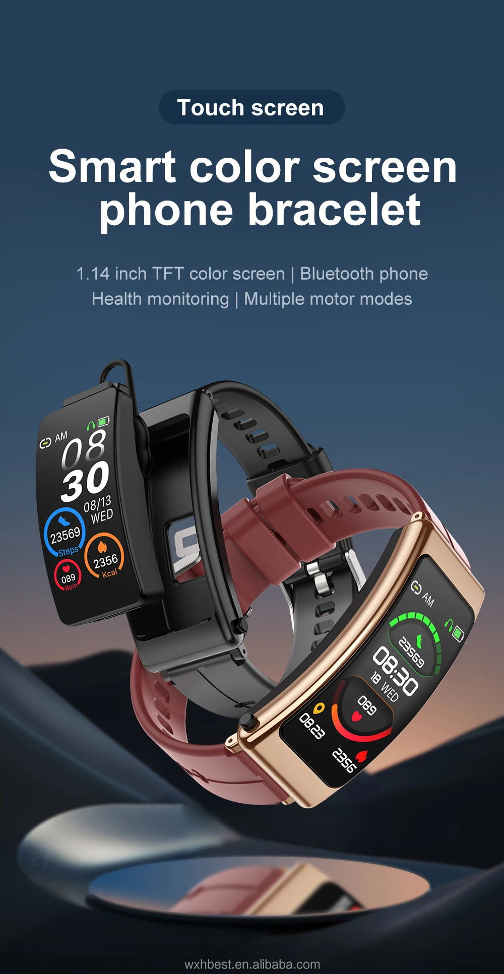 New Arrival 1 14 Tft Screen K13 Bt Calling Headset Smart Bracelet 2 In