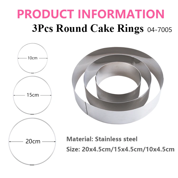 3 Pcs  4 6 8 inch kitchen baking accessories mold diy round circle non-stick stainless steel small mini mould mousse cake ring