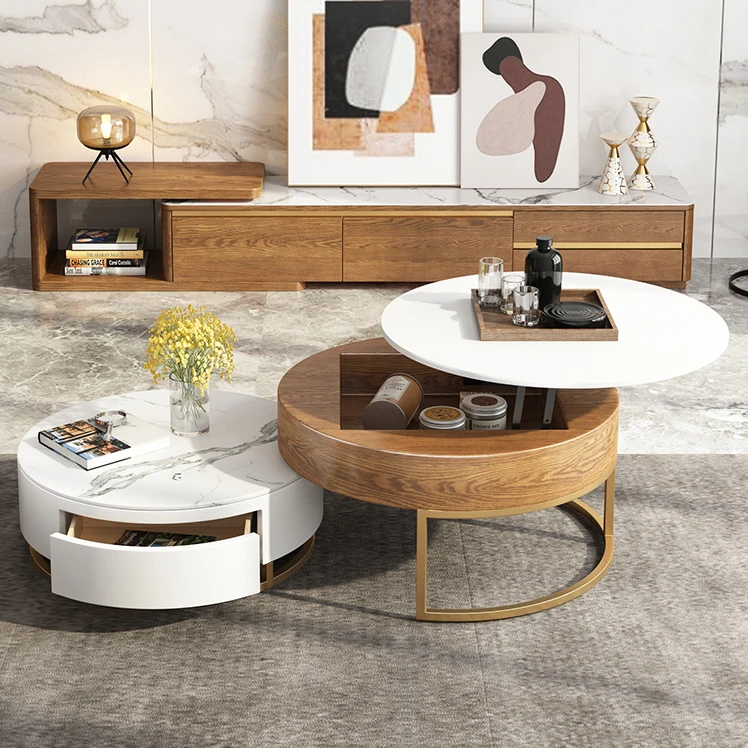Multifunctional Living Room Furniture Round Tea Table Glass Designer Gold Coffee Table