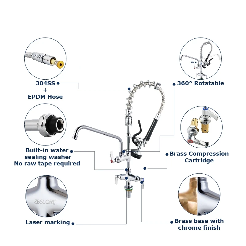Mini High Pressure Commercial Kitchen Faucet Stainless Steel Spring Commercial Pre-Rinse Kitchen Dishwasher Restaurant Public manufacture