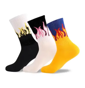 Oem Manufacturer Fashion Custom logo Socks Flame Fire Pattern Make Your Own Design Men Crew Socks