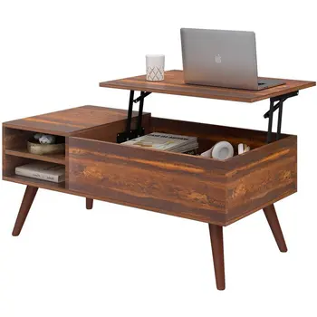 Modern antique retro rustic industrial vintage wooden legs extendable lift top computer coffee table