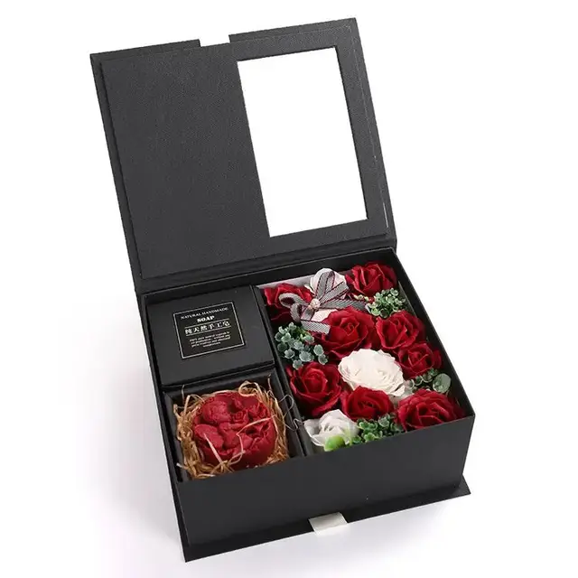 Factory Customized decorative cardboard gift bouquet packaging soap rose set box