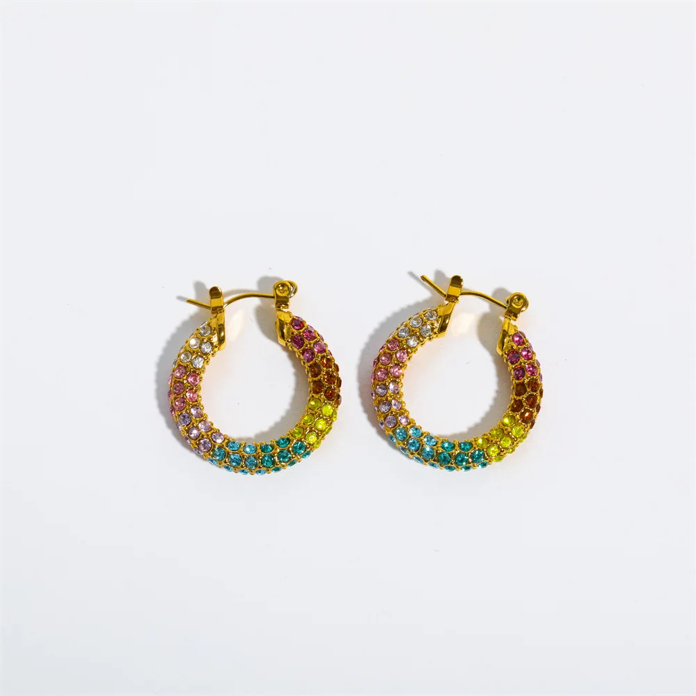 High quality stainless steel gold plated colorful diamond hoop earrings for women