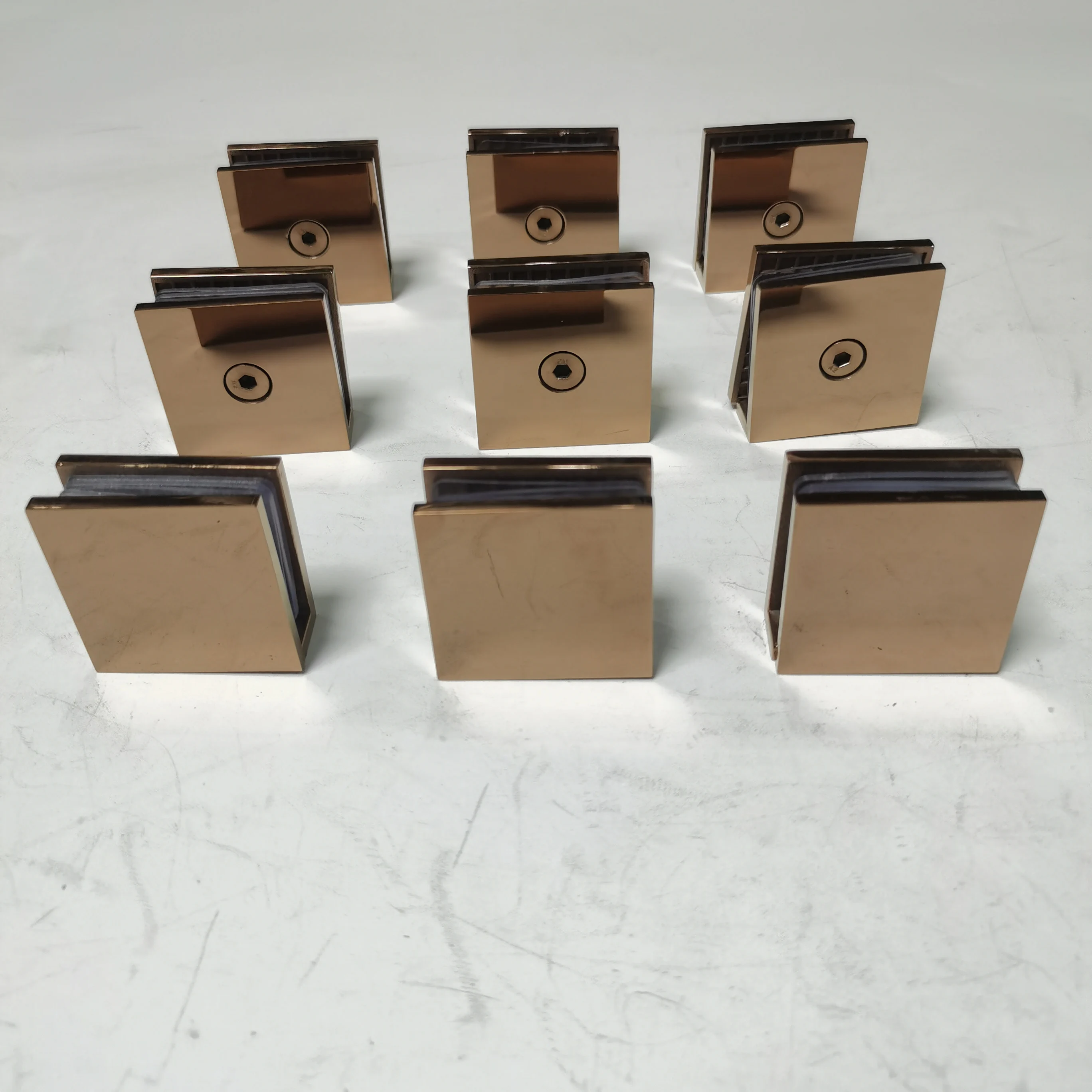 Rose Gold Quality Glass Clamps Square Wall to Glass Clip Casting Clamp for Shower Fittings