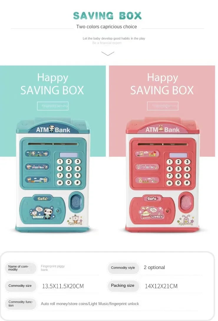 Automatic Induction Roll Money ATM Large Capacity Simulation Intelligent Electronic Fingerprint Password Suitcase Coin Bank