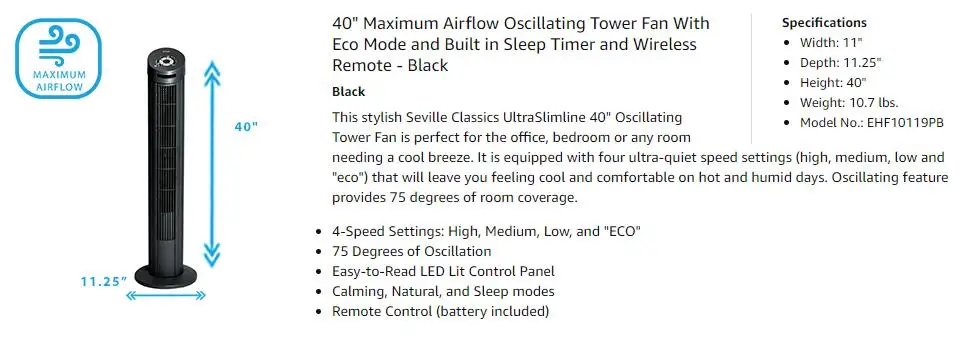 Tower Fan, 40'', 220v, Electric - detail 20