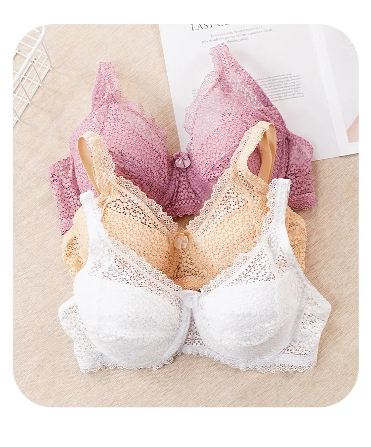 New Arrival White Lace Large Size Women's Underwear Breathable and Comfortable Underwire Bow Bra
