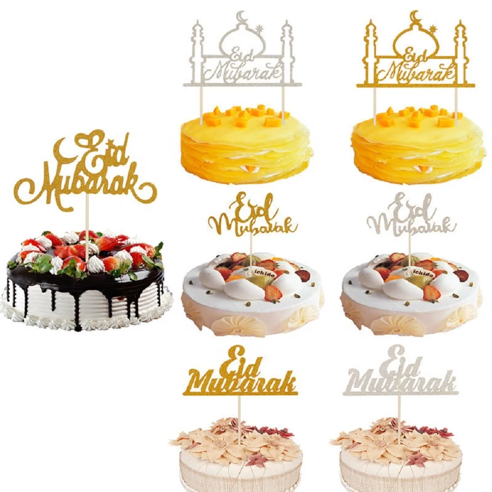 Glitter Eid Mubarak Cake Topper Muslim Islam Wedding Party Decor Cupcake Flags