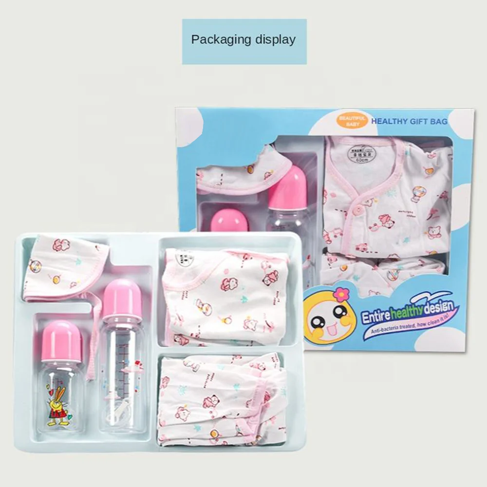 Wholesale High Quality Newborn Pink Blue Giveaway Gift Box Set PP Material Cartoon Baby Feeding Bottle Sets