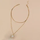 Pearl Pendant Wholesale INS Minimalist Style Double Pearl Pendant Gold Plated Necklace