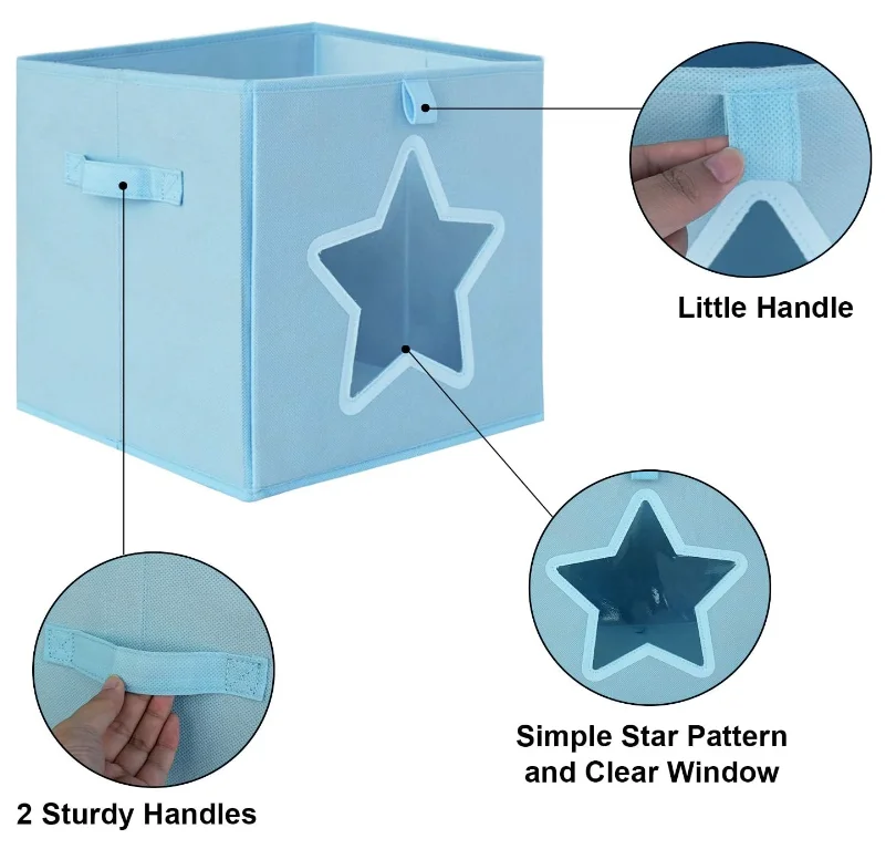 Storage Organizer Bins-Foldable Kids Toy Box Fabric storage Cubes Bin Container Baskets with Clear Star Shape Window and Handles