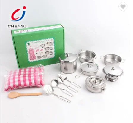 18pcs play house simulation kitchenware kitchen hot pot play sets toy child cooking toys stainless steel toy kitchen set
