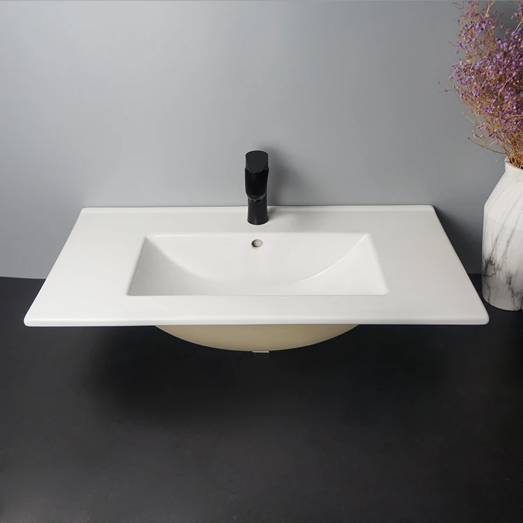 Modern Simple Creative Wall-Mounted Bathroom Vanity Mirror Cabinet Melamine Plywood with Ceramic Countertop for Hotels factory