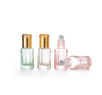 essential perfume oil 3ml 6ml 12ml colored Transparent octagonal attar glass roller bottles with black gold cap