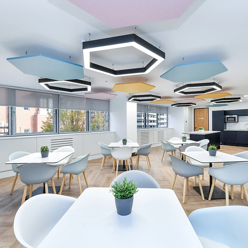 Custom hexagonal chandelier Dimming RGB Office hexagonal led linear lights Hanging commercial lighting studio Led office lights