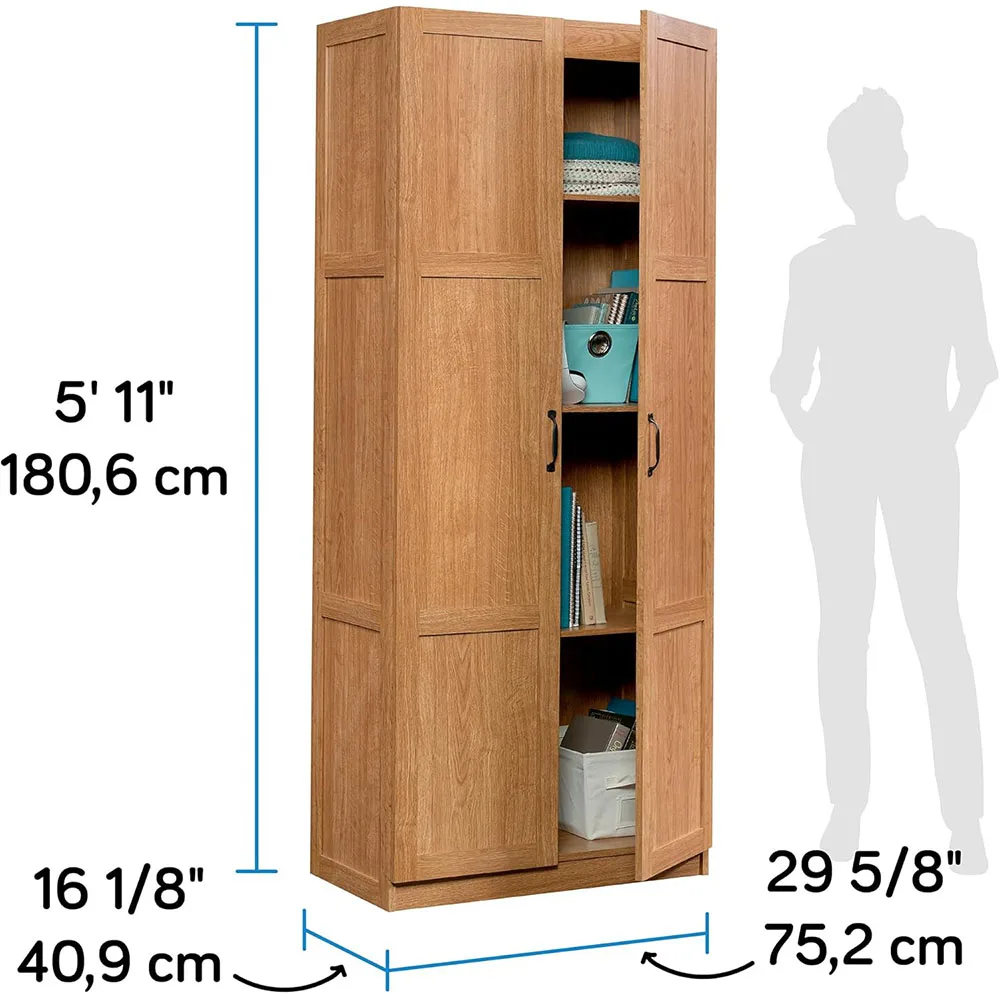 Sauder Highland Oak Finish Pantry Cabinet Wood Storage for Living Room Furniture for Home Use factory